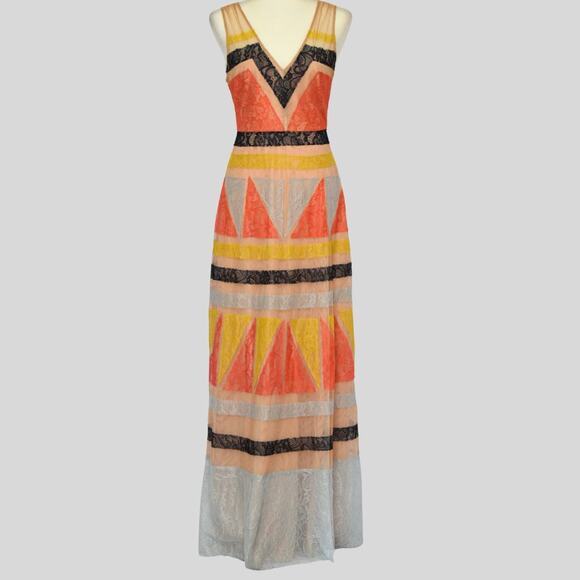 BCBGMAXAZRIA Women's Color-Block Lace-Appliqué Maxi Dress Size 2 - Picture 1 of 10